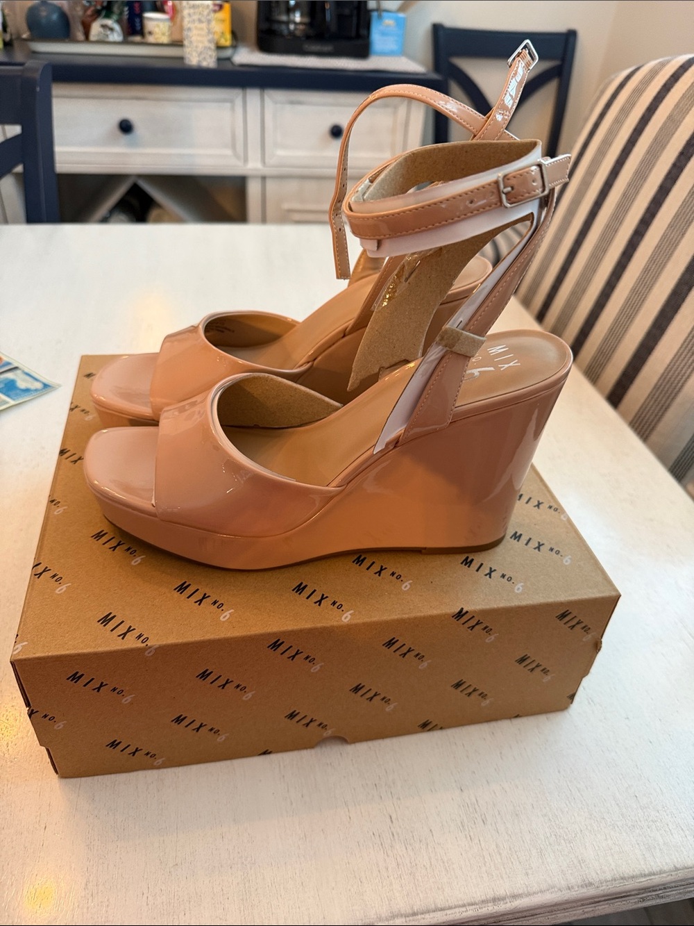 Mix No. 6 Blush Patent Wedge Sandals with Ankle Strap